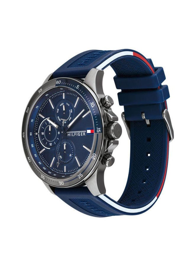 تومي هيلفيغر ساعة يد دائرية الشكل بعقارب وسوار من السيليكون مقاس 46 مم - لون أزرق - 1791721 للرجال - Image 3