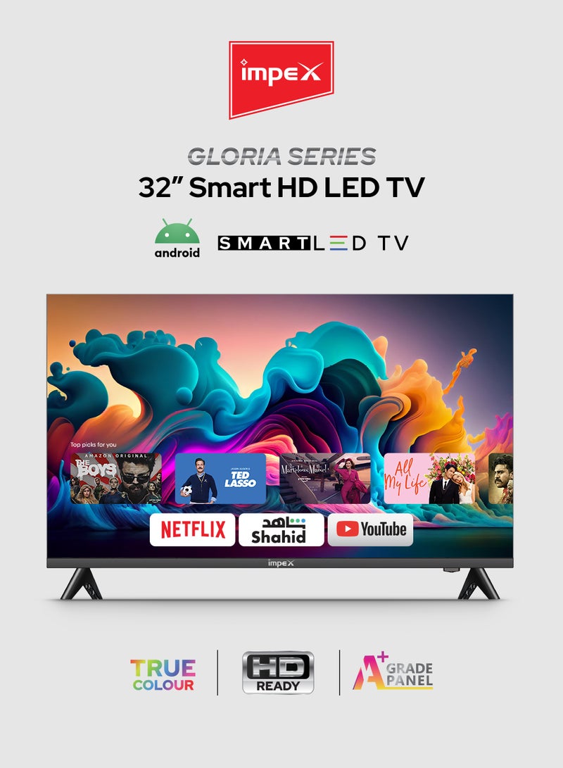 Impex 32 Inch HD Smart LED TV - HD 1366 x 768 Resolution, Latest Android Television, Quad Core, Frameless, A+ Panel, Android TV with Wi-Fi, 3 HDMI, 2 USB, VGA, RJ45, 178° View, Slim Design, Netflix, YouTube, 2 Year Warranty - Gloria 32 Smart IX 32HD SMART Black - Image 1