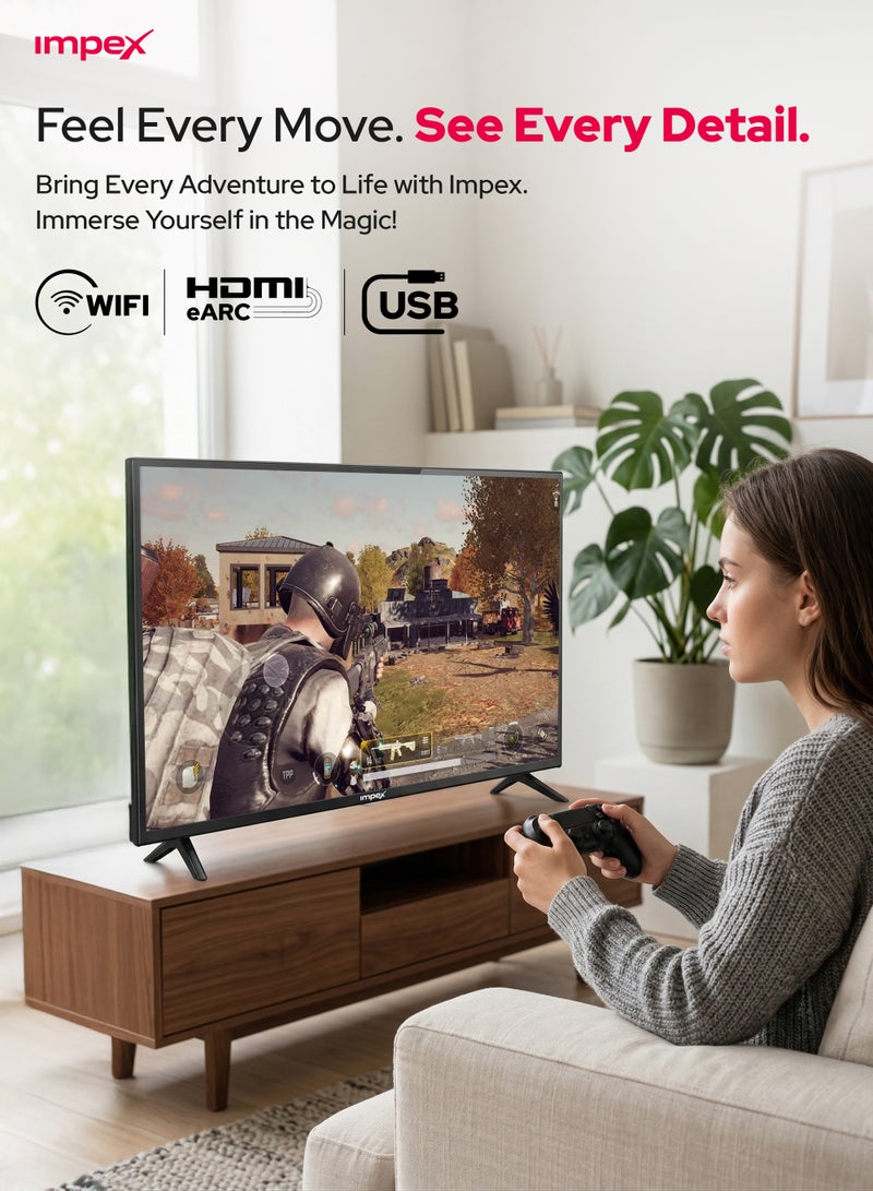 Impex 40 Inch Full HD Smart LED TV - Android, Quad Core, Frameless, A+ Panel, Wi-Fi, 2 HDMI, 2 USB, RJ45, 1920x1080 Resolution, 176° View, Slim Design, 2 Year Warranty - Gloria 40 Smart - Black GLORIA 40 SMART Black - Image 3