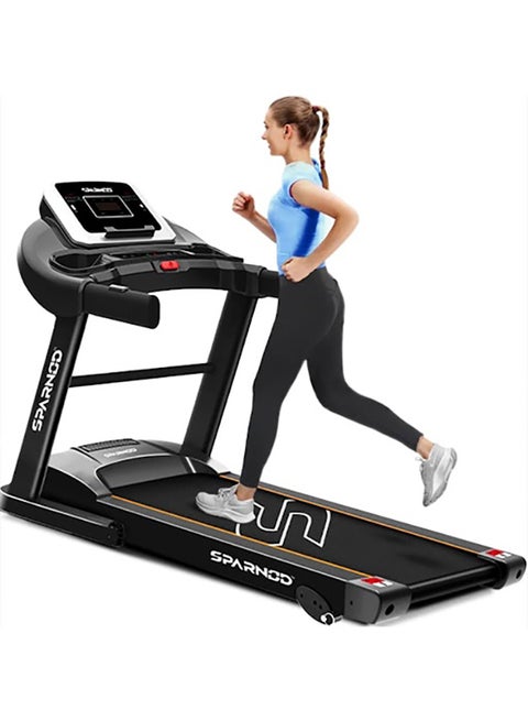 Sparnod Fitness STH-1200 Foldable Motorized Treadmill for Home Use (4 HP Peak) with 12 Pre-set Programs, Hi-Fi Speaker, Safety Key, Maximum User Weight of 110 Kg