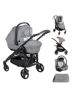 Combi Family Travel System, 0-36 Months, Grey, From 0 To 4 Years Old, 22 Kg, Spacious And Deeper Carrycot, Rocking Function, Aluminium Frame, Portable And Compact Folding, Made In Italy