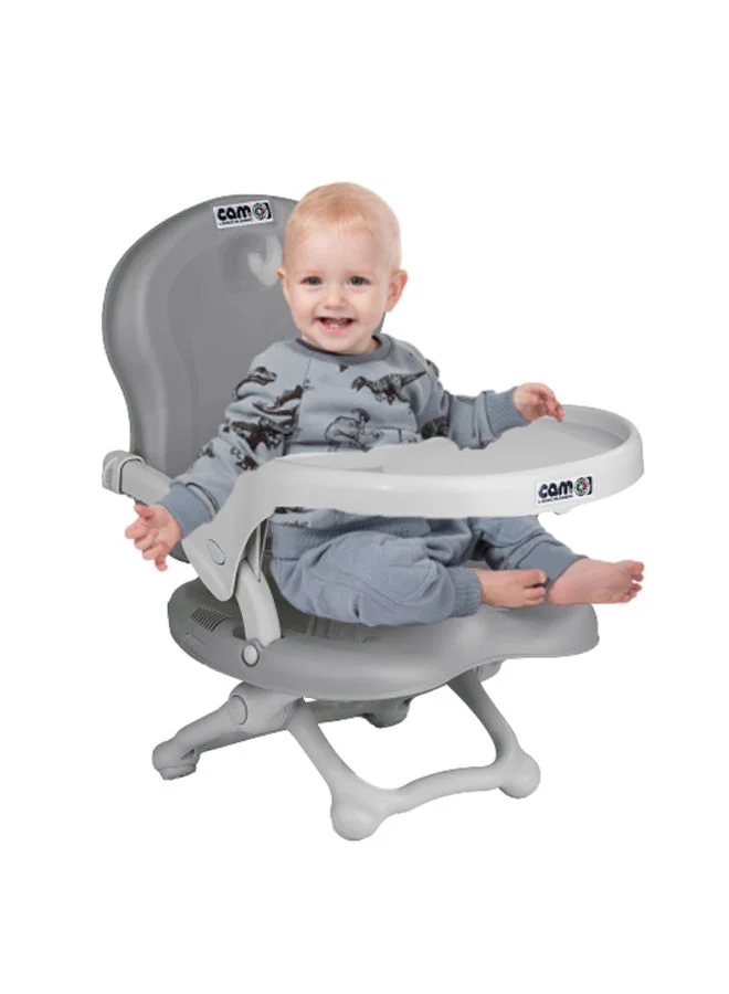 cam Smarty Booster Baby Feeding Chair, Snack Seat, Smart Pop, Portable, Booster Seat With Tray Eating, Dinning Lightweight, Compact Fold, Travel, Camping  - Ash Grey