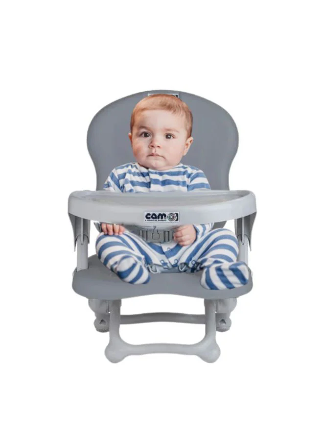 cam Smarty Booster Baby Feeding Chair, Snack Seat, Smart Pop, Portable, Booster Seat With Tray Eating, Dinning Lightweight, Compact Fold, Travel, Camping  - Ash Grey