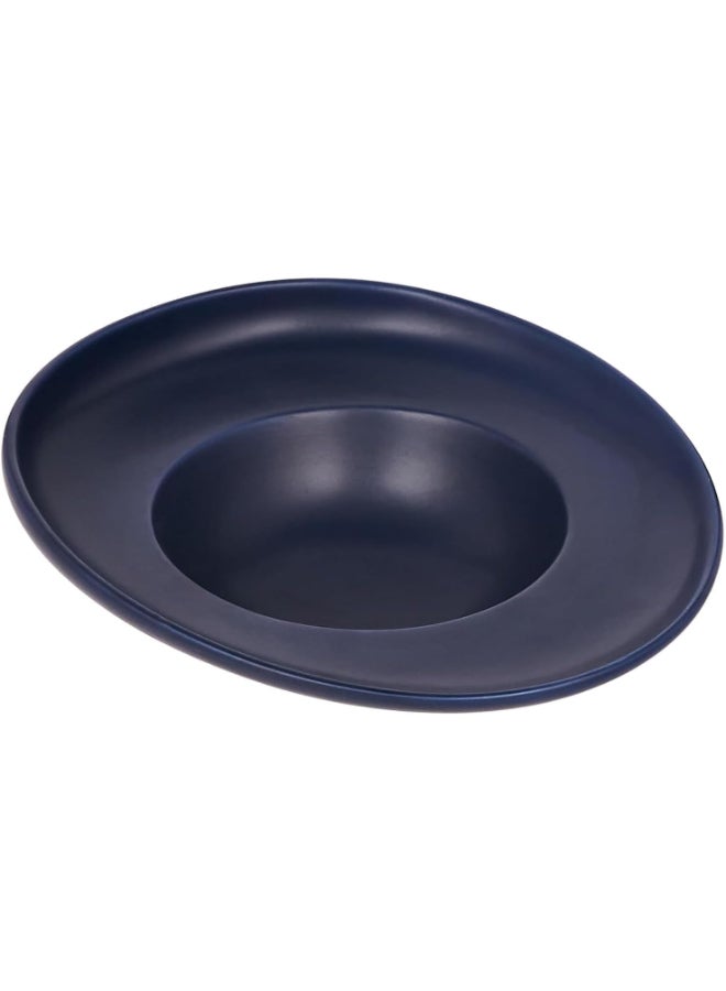 Shallow 24 cm Porcelain Pasta Plate Matt Dark Blue | Premium Matte Finish Wide Rim Dinner Plate | Elegant Serving Plate for Pasta, Noodles, Salads & Continental Food Matt Dark Blue 24cm - Image 1