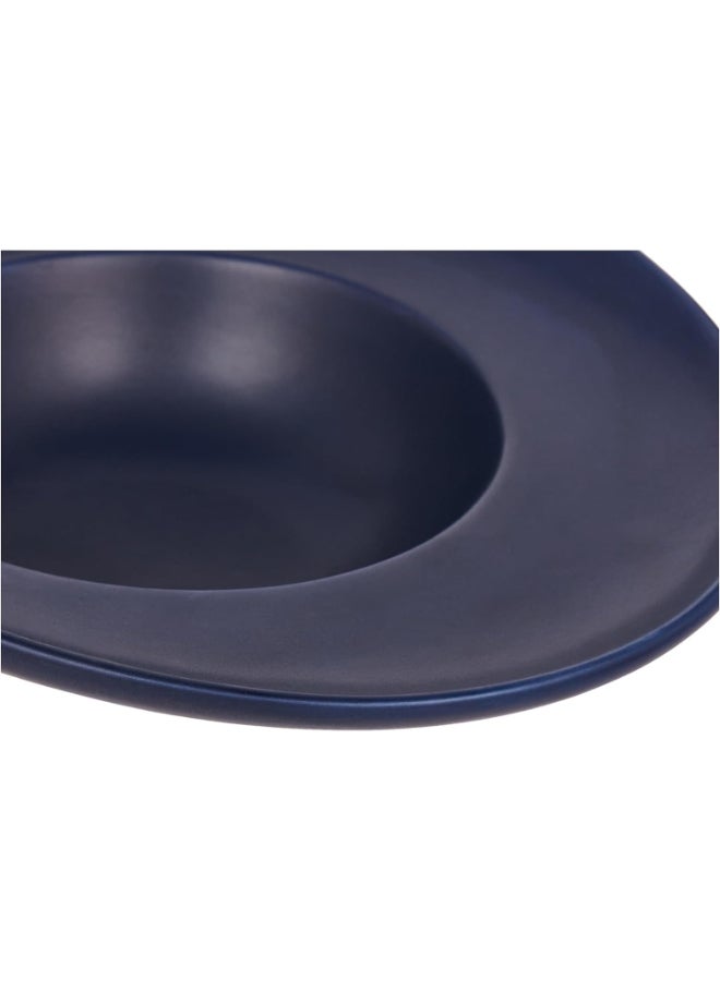 Shallow 24 cm Porcelain Pasta Plate Matt Dark Blue | Premium Matte Finish Wide Rim Dinner Plate | Elegant Serving Plate for Pasta, Noodles, Salads & Continental Food Matt Dark Blue 24cm - Image 5