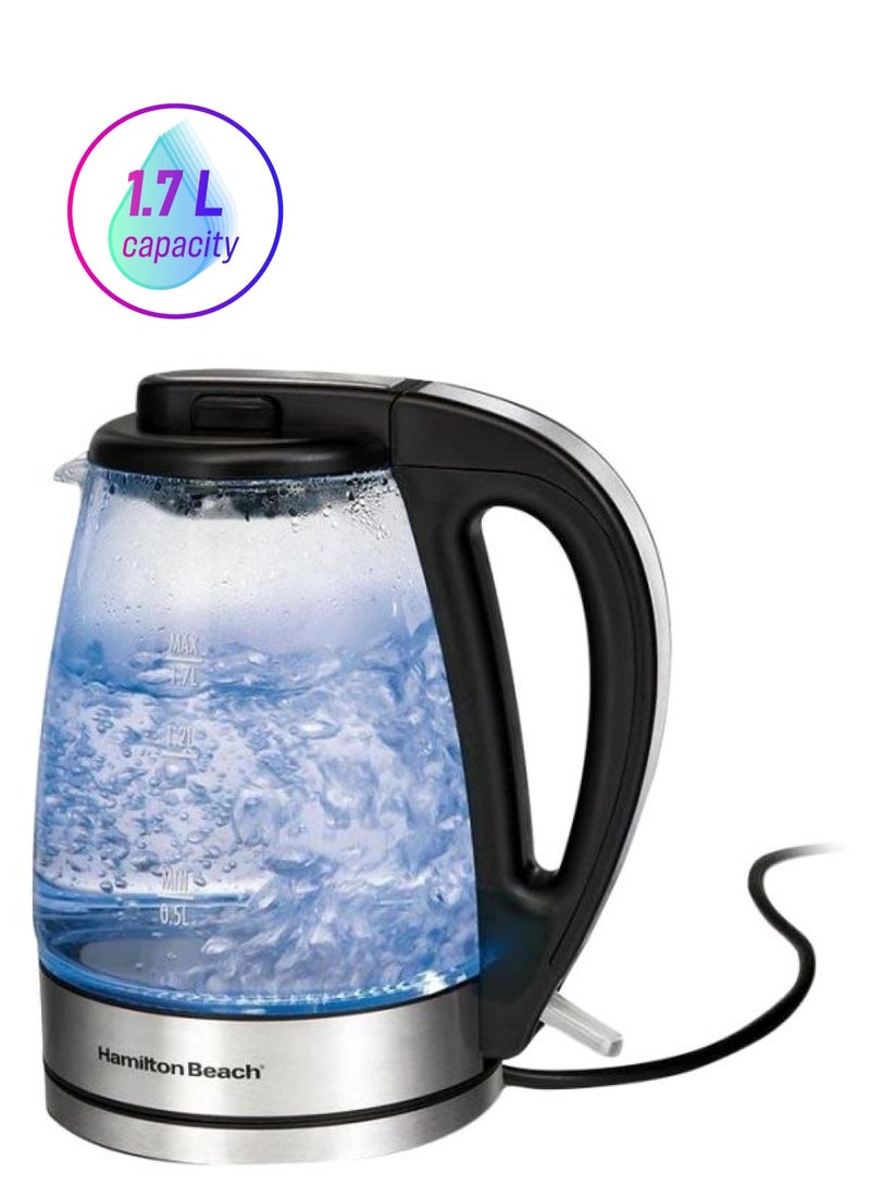 هاملتون بيتش التجارية - غلاية كهربائية سعة 1.7 لتر 1.7 L 2000 W 40865-SAU شفاف/أسود/فضي - Image 1