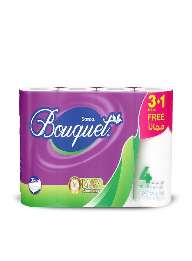 Sanita Bouquet Kitchen Towel  Rolls 54 Sheets  Pack of 4 White 54meter 