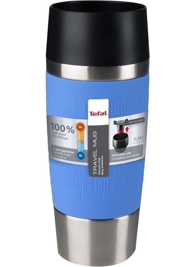 Tefal - TEFAL Travel Mug | 0.36 L | Light Blue | 100% Leak-Proof Thermal Mug | Double-Walled Vacuum Insulation | Hot & Cold Drinks | 360° Drinking | Easy to Open | Dishwasher-Safe| 2 Years Warranty | K3086114 Black/Silver/Blue - Image 1