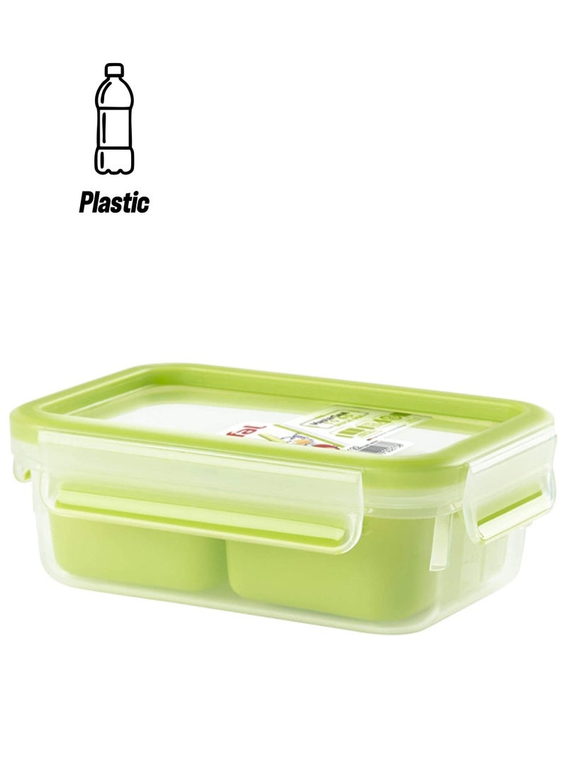 Masterseal To Go Snack Box, Plastic 0.55L With 2 Inserts Green/White 0.55Liters