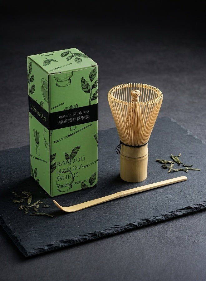 Cuisine Art 2-Piece Bamboo Matcha Whisk Set – Includes Bamboo Whisk (Chasen) and Hooked Scoop (Chashaku) – 100% Handmade Traditional Tools for Preparing Authentic Matcha Tea – Beige Beige - Image 3