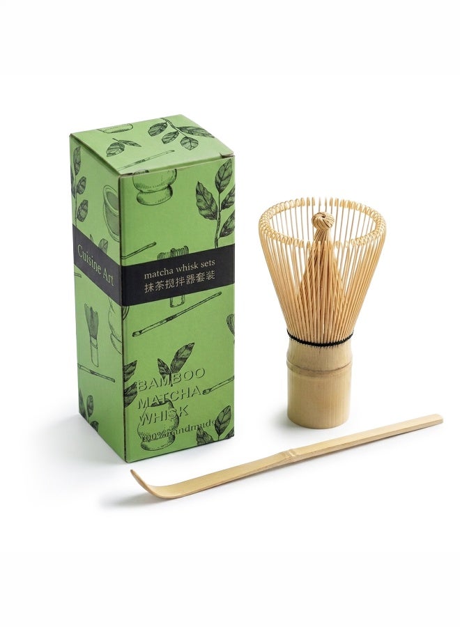 Cuisine Art 2-Piece Bamboo Matcha Whisk Set – Includes Bamboo Whisk (Chasen) and Hooked Scoop (Chashaku) – 100% Handmade Traditional Tools for Preparing Authentic Matcha Tea – Beige Beige - Image 1
