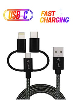 3 In 1 Micro-USB, Type-C And MFI Lightning Data Sync Cable Black