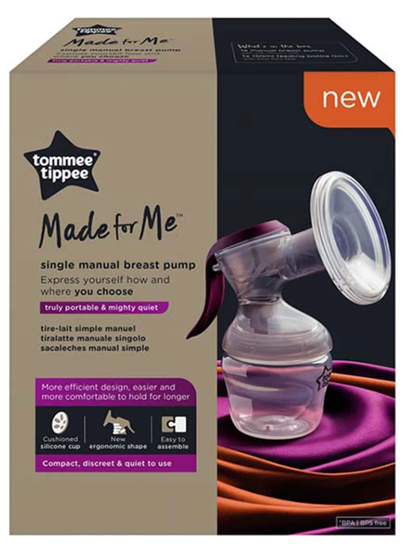 tommee tippee Manual Breast Pump with soft, cushioned silicone cup and narrow neck for hand strain reduction