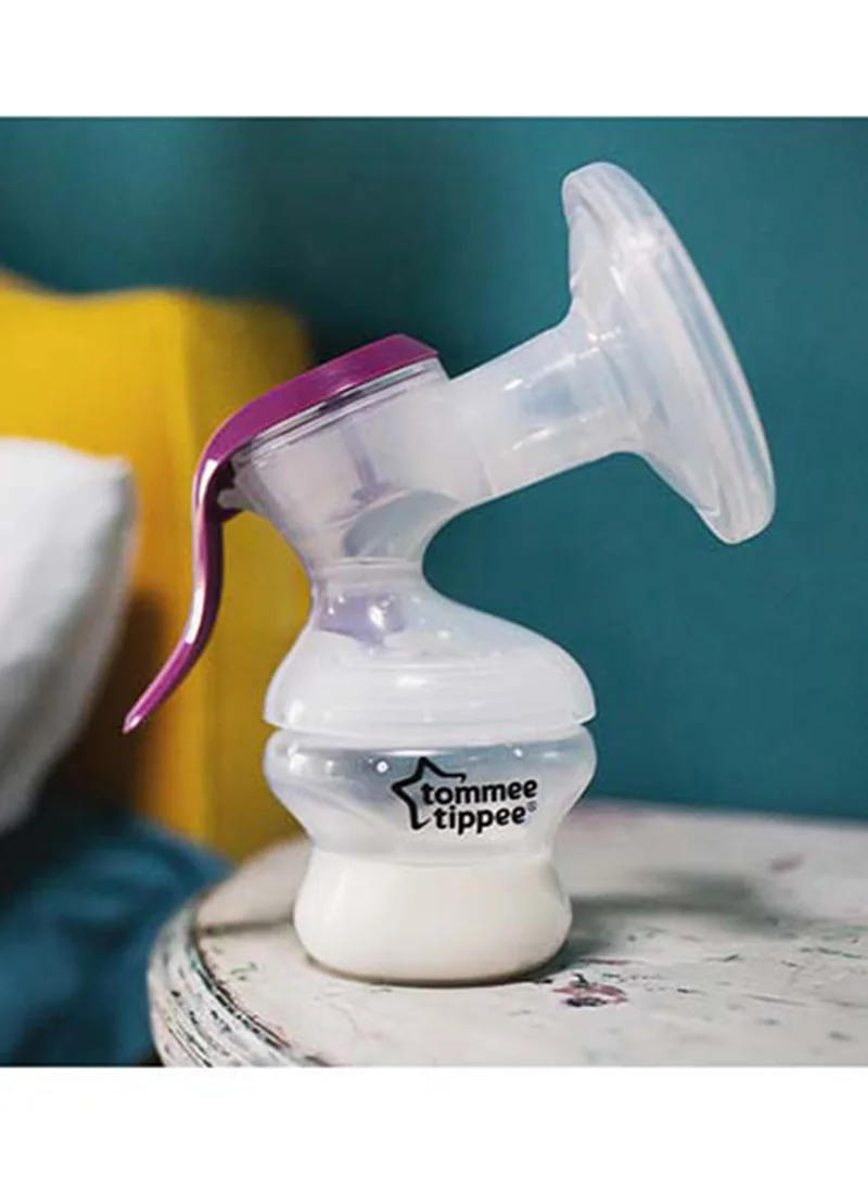 tommee tippee Manual Breast Pump with soft, cushioned silicone cup and narrow neck for hand strain reduction