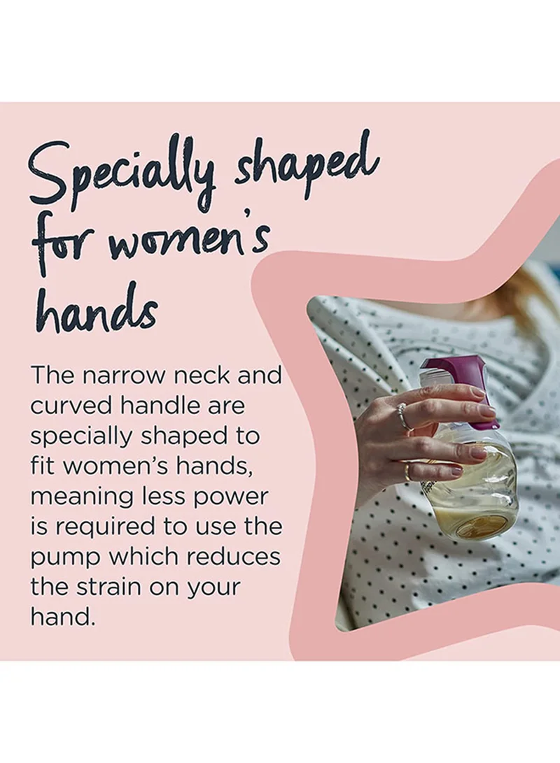 tommee tippee Manual Breast Pump with soft, cushioned silicone cup and narrow neck for hand strain reduction