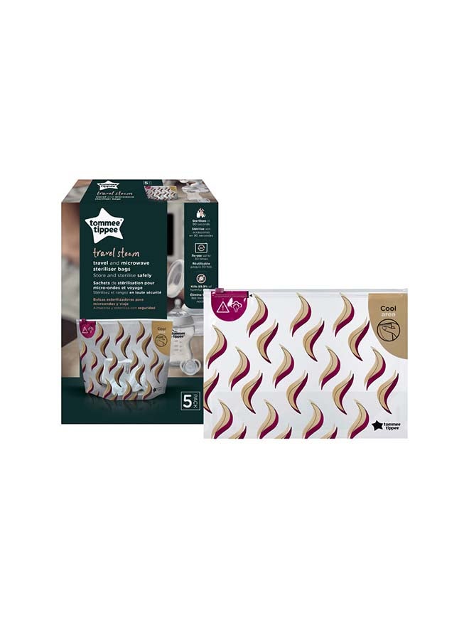tommee tippee - Travel and Microwave Steriliser Bags, Pack Of 5 - Clear/Red/Beige - Image 1