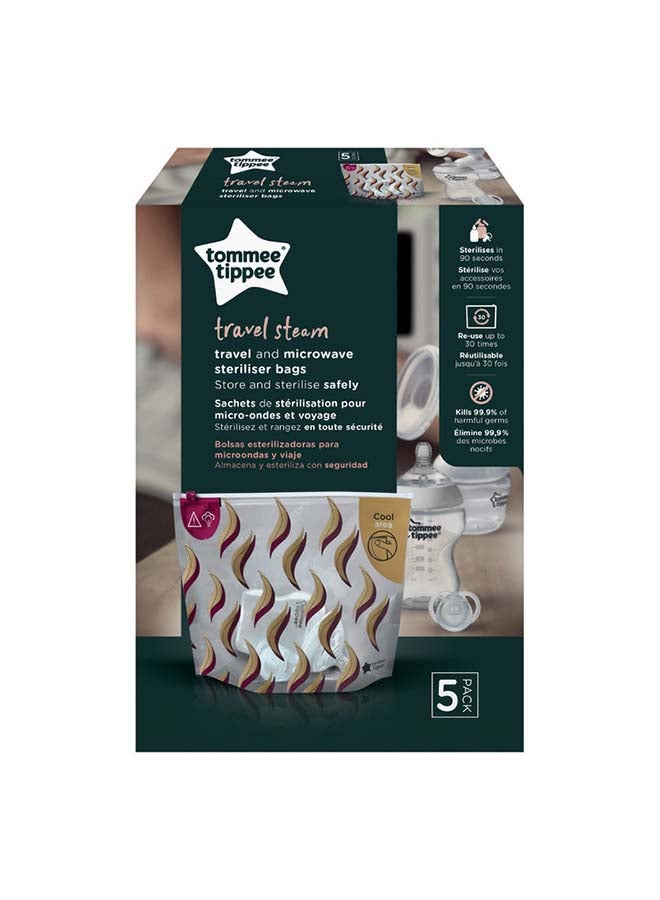 tommee tippee - Travel and Microwave Steriliser Bags, Pack Of 5 - Clear/Red/Beige - Image 1