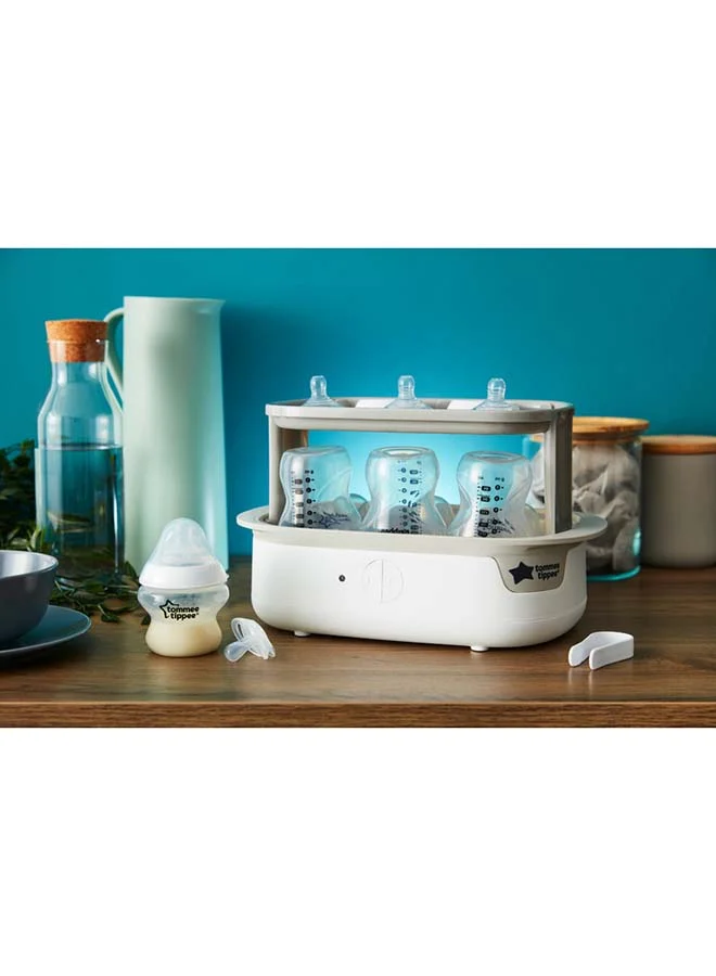 tommee tippee Advanced Steam Electric Steriliser For Baby Bottles, Kills Viruses And 99.9% Of Bacteria, 5-Minute Sterilisation Cycle, White