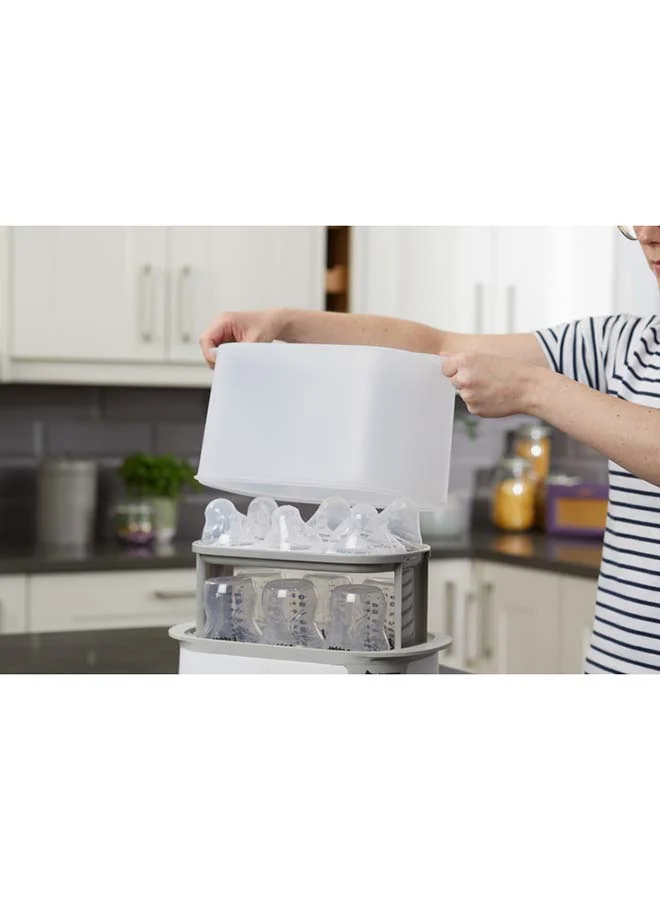 tommee tippee Advanced Steam Electric Steriliser For Baby Bottles, Kills Viruses And 99.9% Of Bacteria, 5-Minute Sterilisation Cycle, White