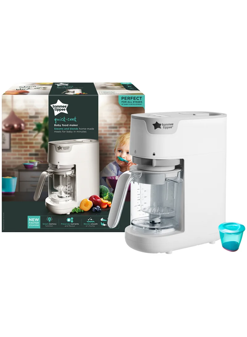 tommee tippee Quick-Cook Baby Food Maker, Blender And Steamer Food Processor For All Stages Of Baby Weaning, 200G Capacity, White