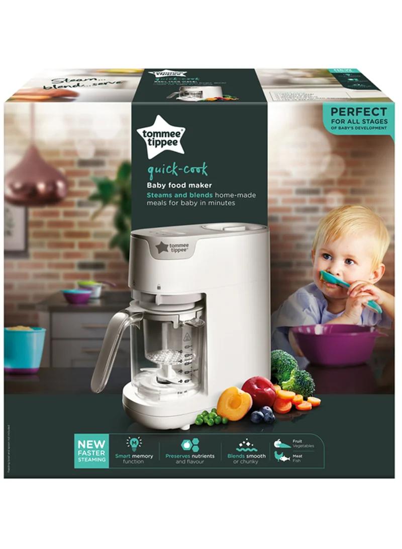 tommee tippee Quick-Cook Baby Food Maker, Blender And Steamer Food Processor For All Stages Of Baby Weaning, 200G Capacity, White