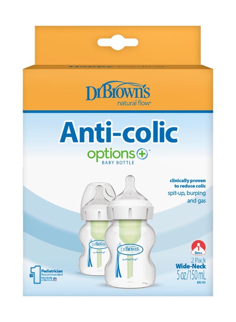 Pack Of 2 Baby Anti-Colic PP Options+ Wide Neck Feeding Bottle, 2 X 150 ML, Level 1 Teat, 0 Months + - pnsku/N36339017A/45/_/1724246961/35037160-1fb0-434e-b5a0-30609bf36059