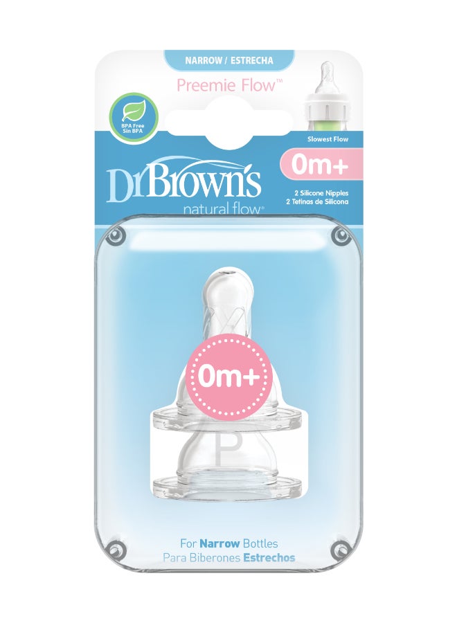 Dr. Brown’s - Preemie Flow Silicone Narrow Nipple, 2-Pack, Packaging May Vary - Image 1