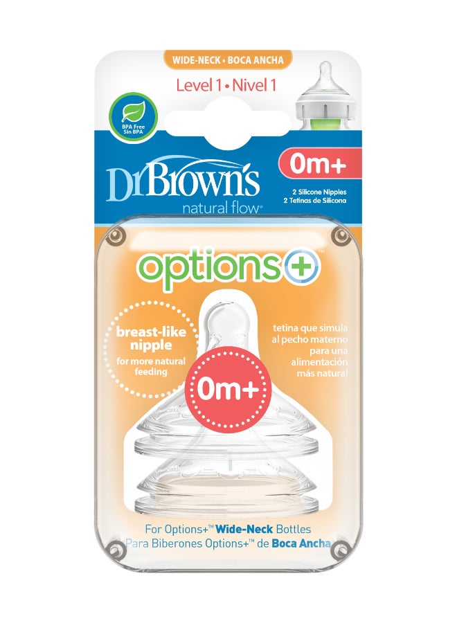 Dr. Brown’s - Level 1 Silicone W-N Options+ Anti-Colic Nipple, 2-Pack - Image 1