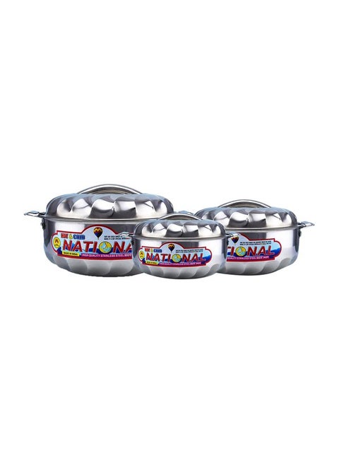 3-Piece Stainless Steel Hot Pot With Lid Set Silver
