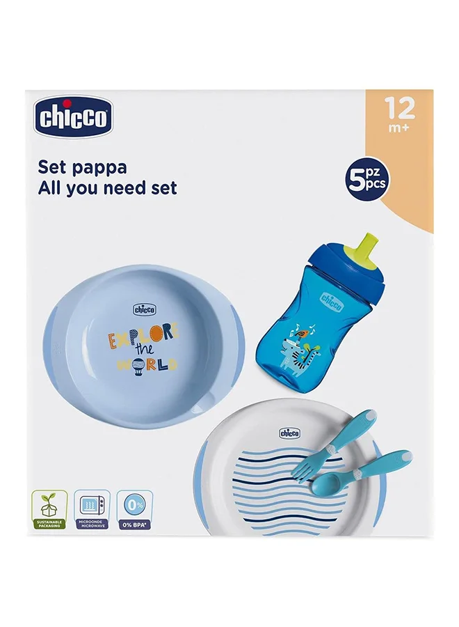 Chicco Weaning Set 12M+ - 5 Pcs - Blue