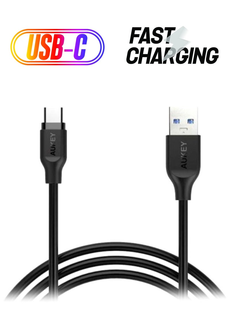 Aukey CB-CMD3 USB C to USB A Quick Charging 1M PVC Cable Compatible with Google Pixel, Apple MacBook, Chromebook Pixel, Dell XPS 13 & 15, HP Elite x2 LG G5, HTC 10.(pack of 3) - Black - Image 1