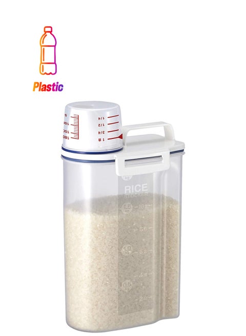 Plastic Rice Container With Pour Spout Clear/White