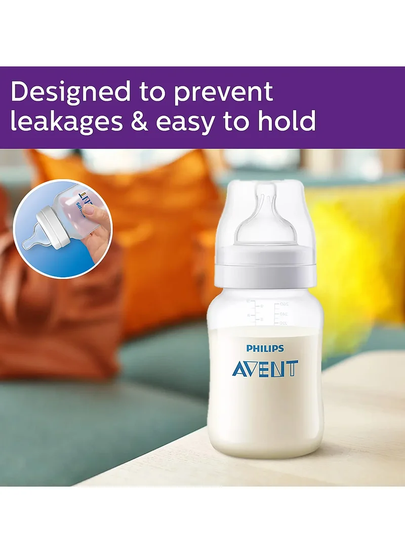 Philips Avent طقم زجاجات رضاعة مضاد للمغص بحلمات فائقة النعومة، سهل الحمل للأطفال، سعة 260 مل - لون شفاف