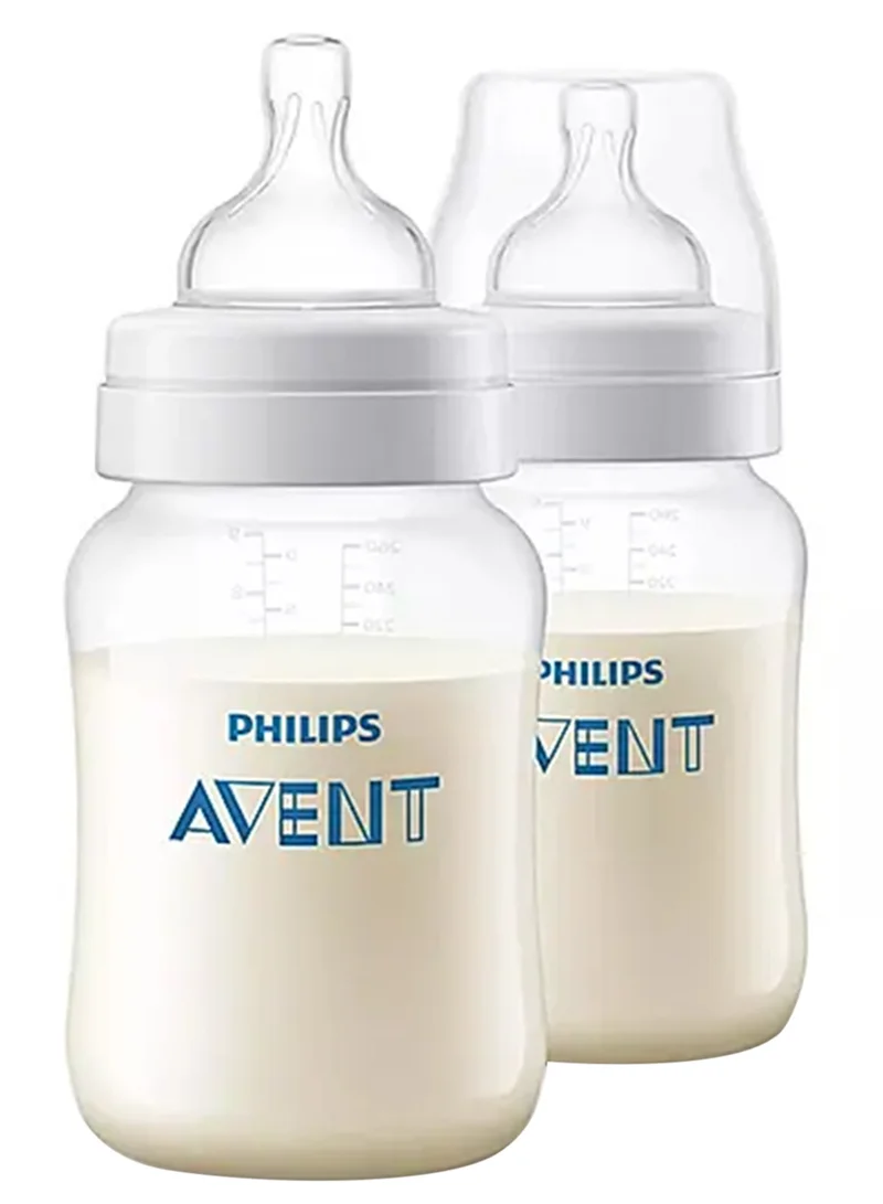 Philips Avent طقم زجاجات رضاعة مضاد للمغص بحلمات فائقة النعومة، سهل الحمل للأطفال، سعة 260 مل - لون شفاف