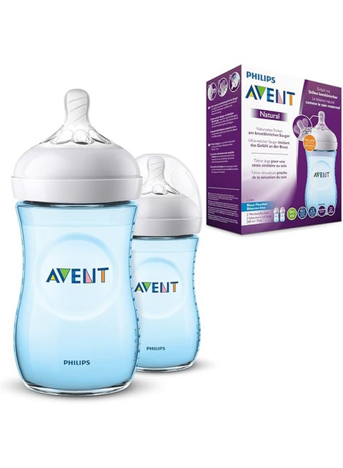 Natural 2.0 Feeding Bottle, 1 Month +, 260 ML, Blue/Clear