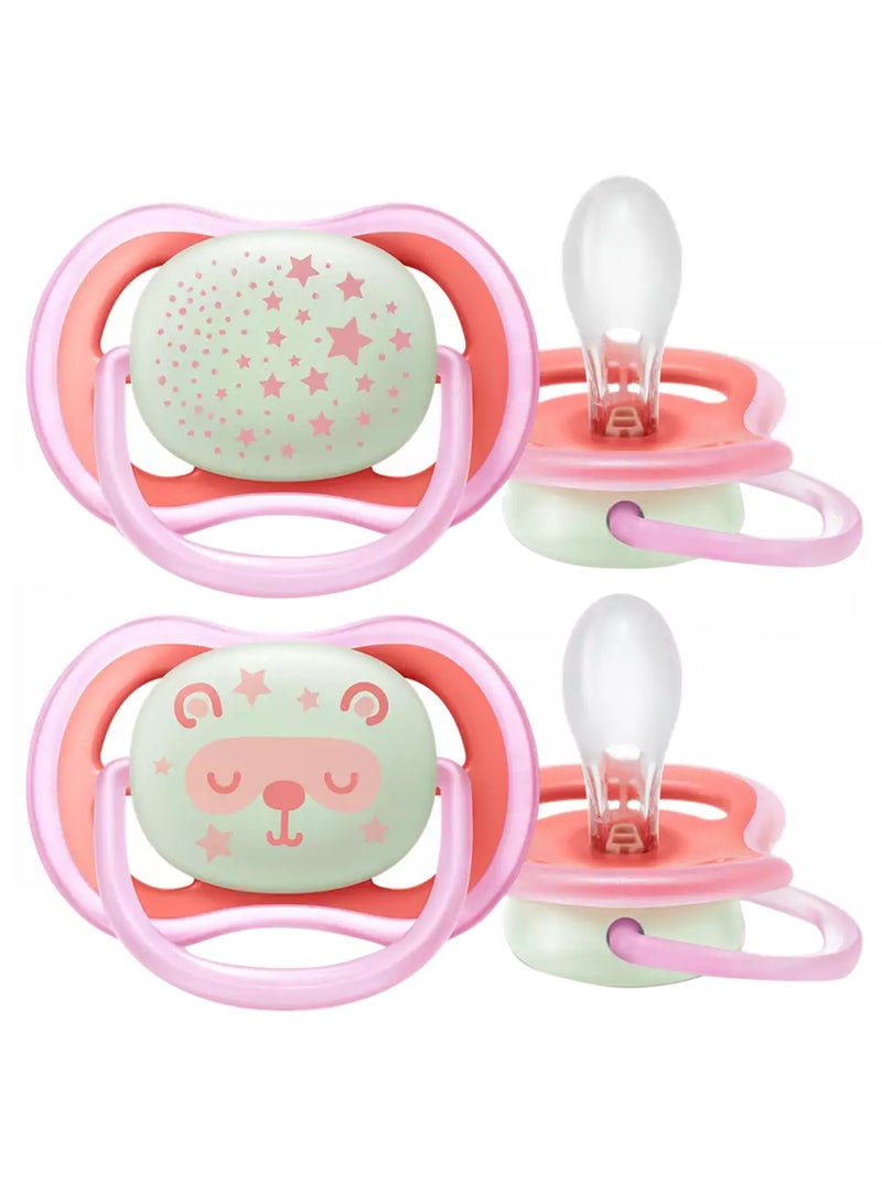 PHILIPS AVENT - 2 - Pieces Ultra Air Night Buddy Bear Soft Baby Pacifier For 6M+, Pink And White - 37622 - Image 1