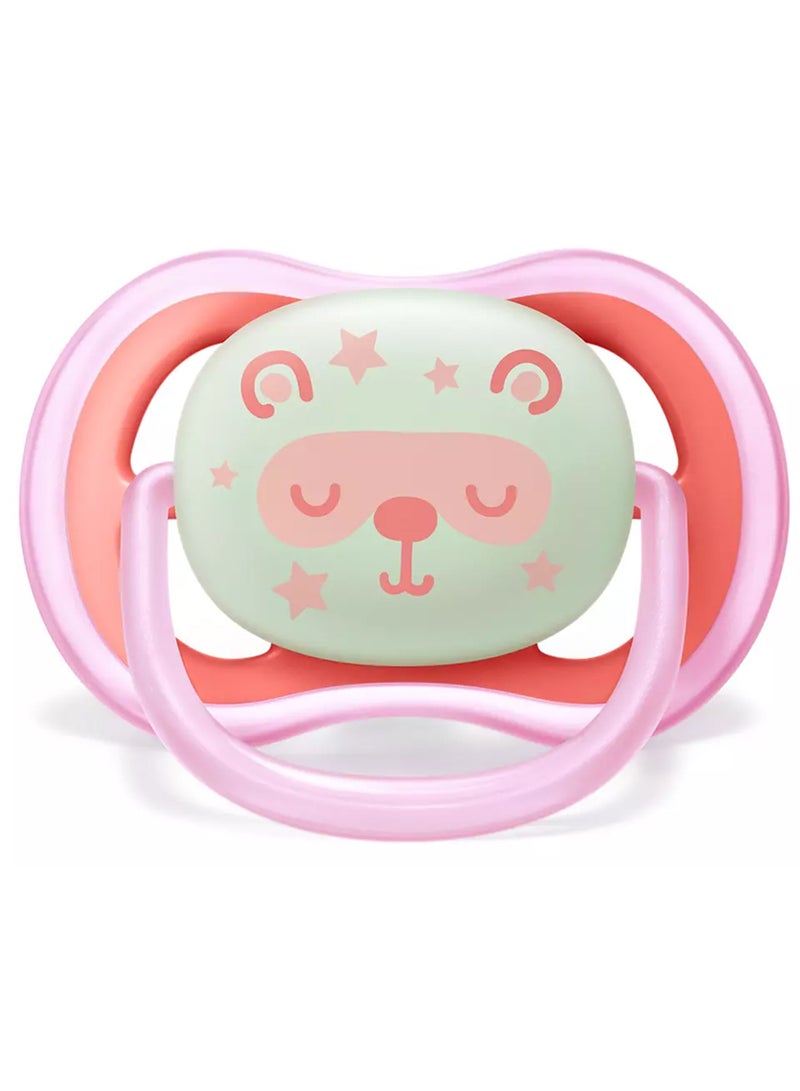 PHILIPS AVENT - 2 - Pieces Ultra Air Night Buddy Bear Soft Baby Pacifier For 6M+, Pink And White - 37622 - Image 1