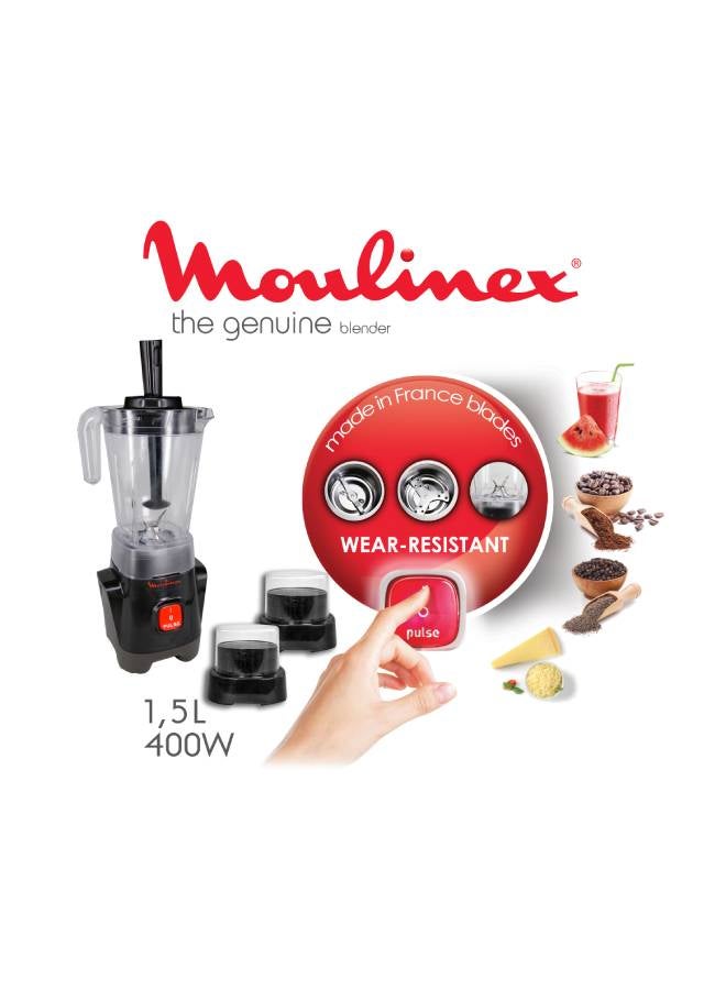 Moulinex - Genuine Blender With Grinder And Grater, 1.5 L 400 W LM2428EG Black - Image 1