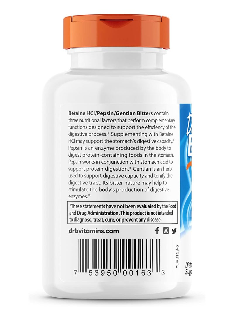 Doctor's BEST - Betaine HCL Pepsin And Gentian Bitters - 120 Capsules - Image 1