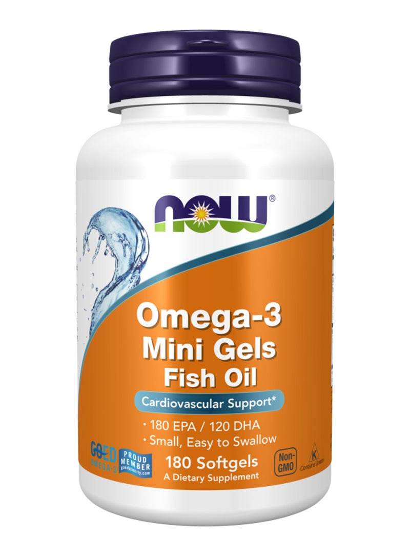 Now Foods Omega-3 Mini Gels Dietary Supplement - 180 Softgels 180 EPA / 120 DHA - Image 1