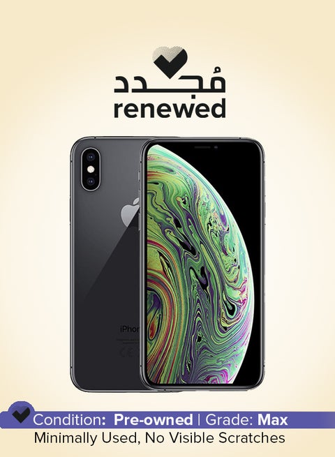 مُجدد - هاتف آيفون XS ماكس ثنائي الشريحة بذاكرة داخلية سعة 256 جيجابايت ومزود بتطبيق فيس تايم ويدعم تقنية 4G LTE، لون رمادي فلكي