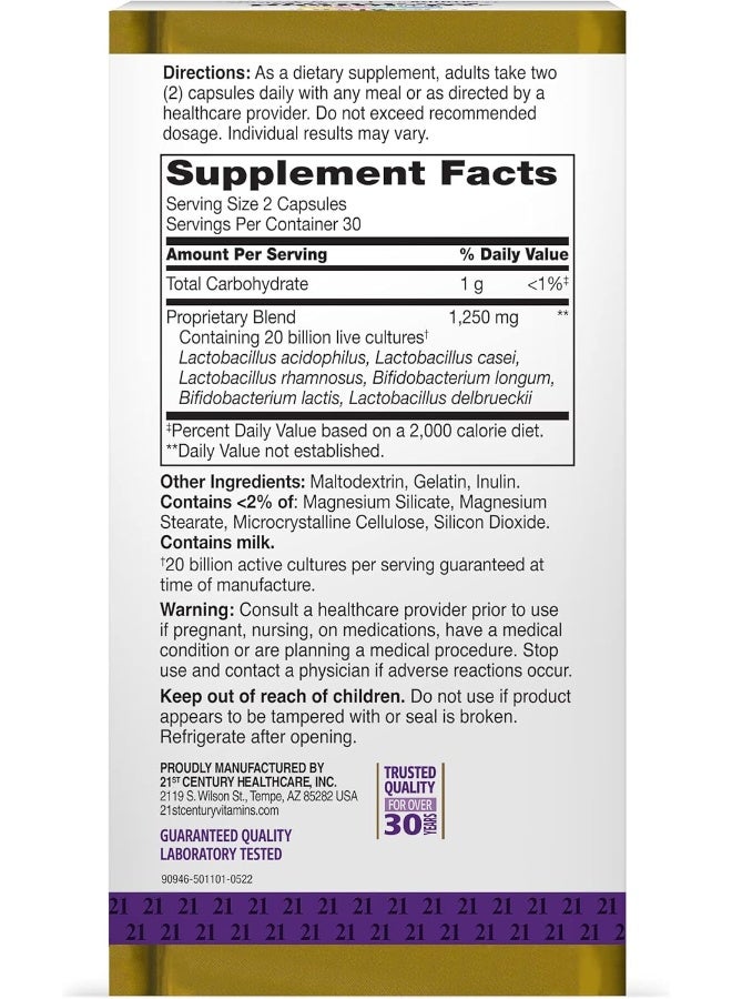 21st CENTURY - Ultra Potency Advanced Probiotic - 60 Capsules - Image 1