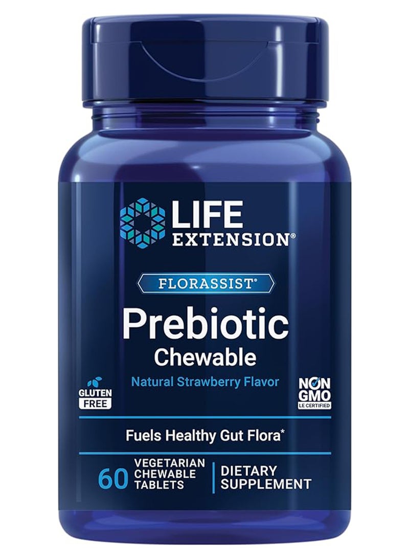 Life Extension Natural Strawberry Flavour Florassist Prebiotic Chewable - 60 Tablets - Image 1