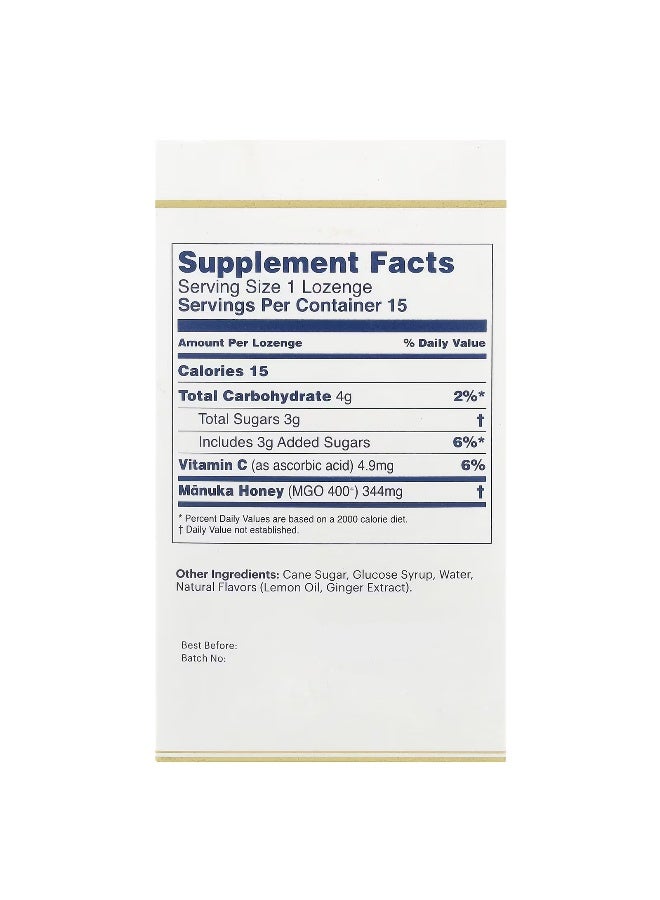 Manuka health Manuka Honey Lozenges Natural Ginger & Lemon 15 Lozenges - Image 2