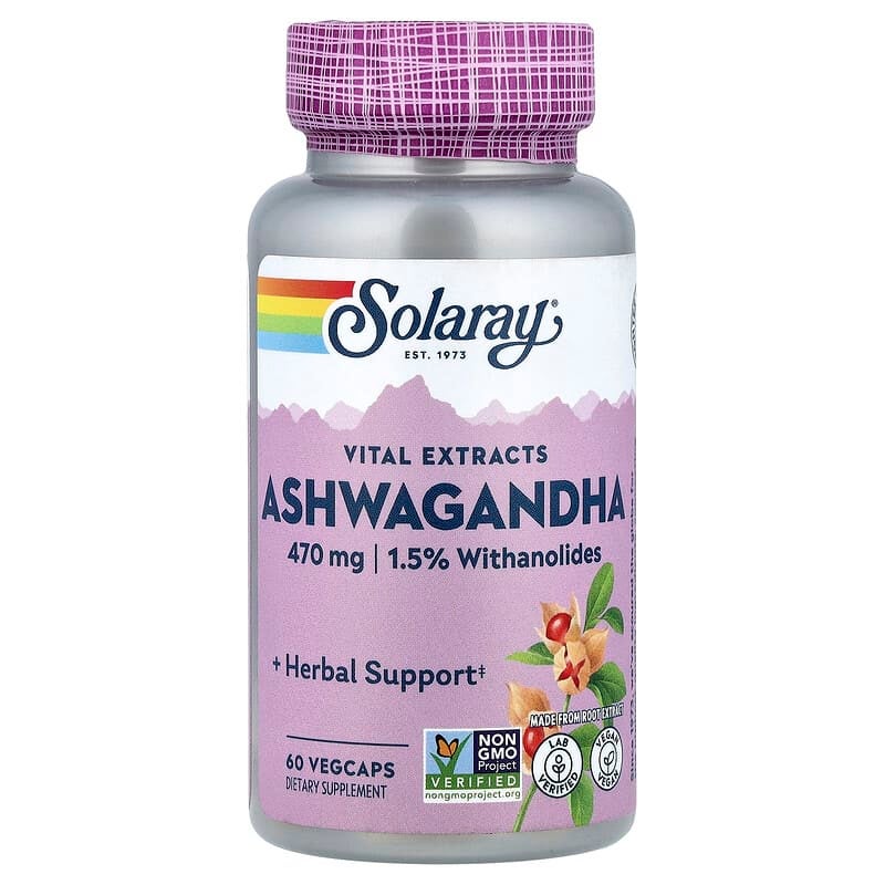 SOLARAY Vital Extracts, Ashwagandha, 470 mg, 60 VegCaps Packaging May Vary - Image 1