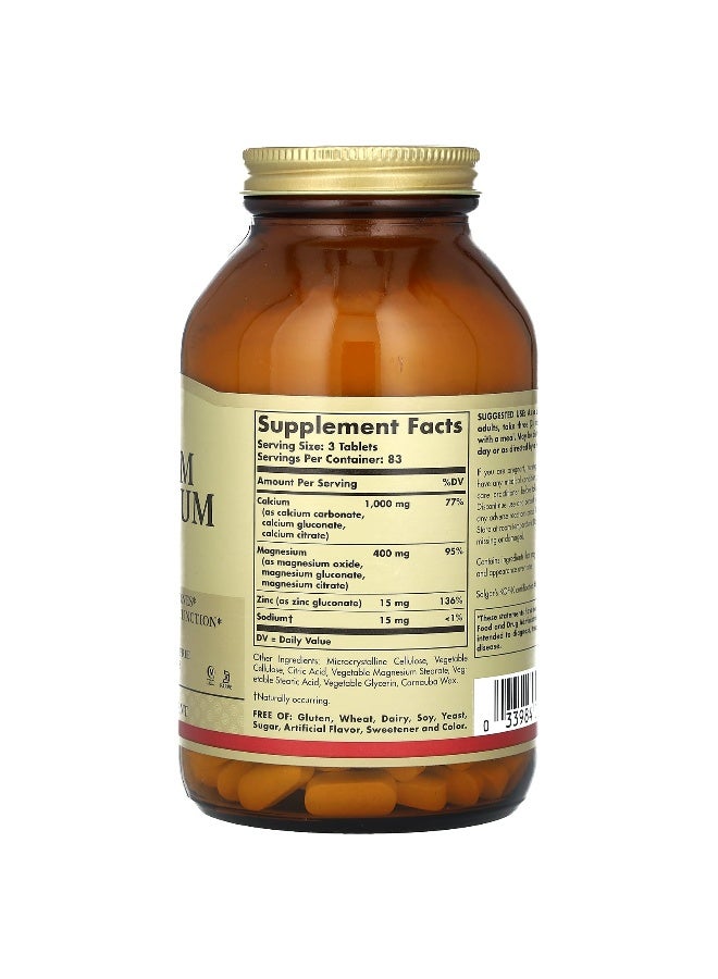 Solgar Calcium Magnesium Plus Zinc, 250 Tablets - Image 2