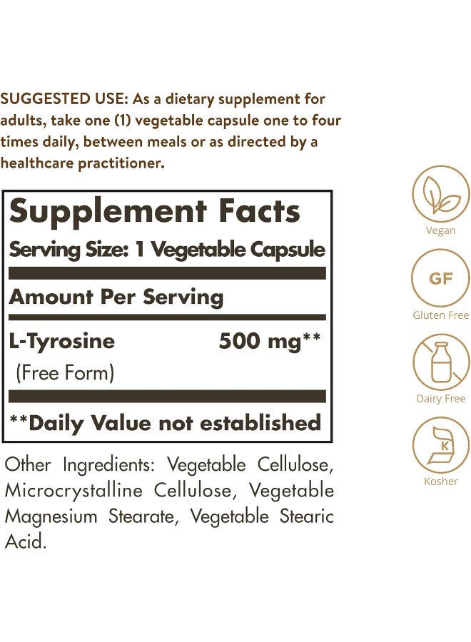Solgar L-Tyrosine 500 mg, 100 Vegetable Capsules - Image 4