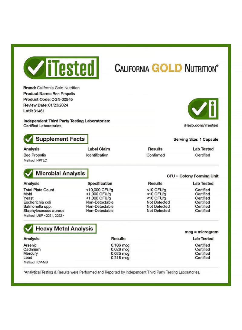 California Gold Nutrition Bee Propolis 2X - 90 Capsules  - Image 3
