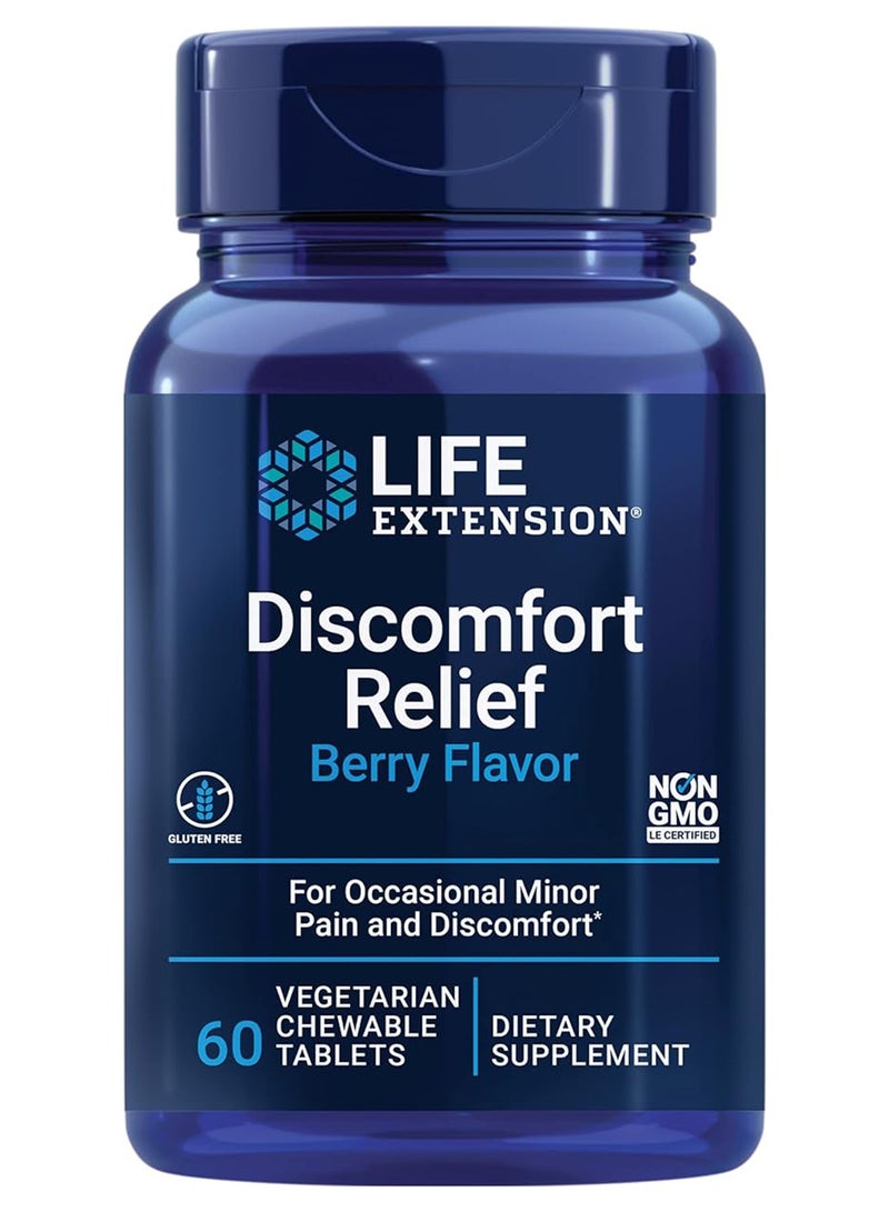 Life Extension Discomfort Relief Berry flavor, Minor Pain and Discomfort Dietary Supplement - 60 Tablets - Image 1