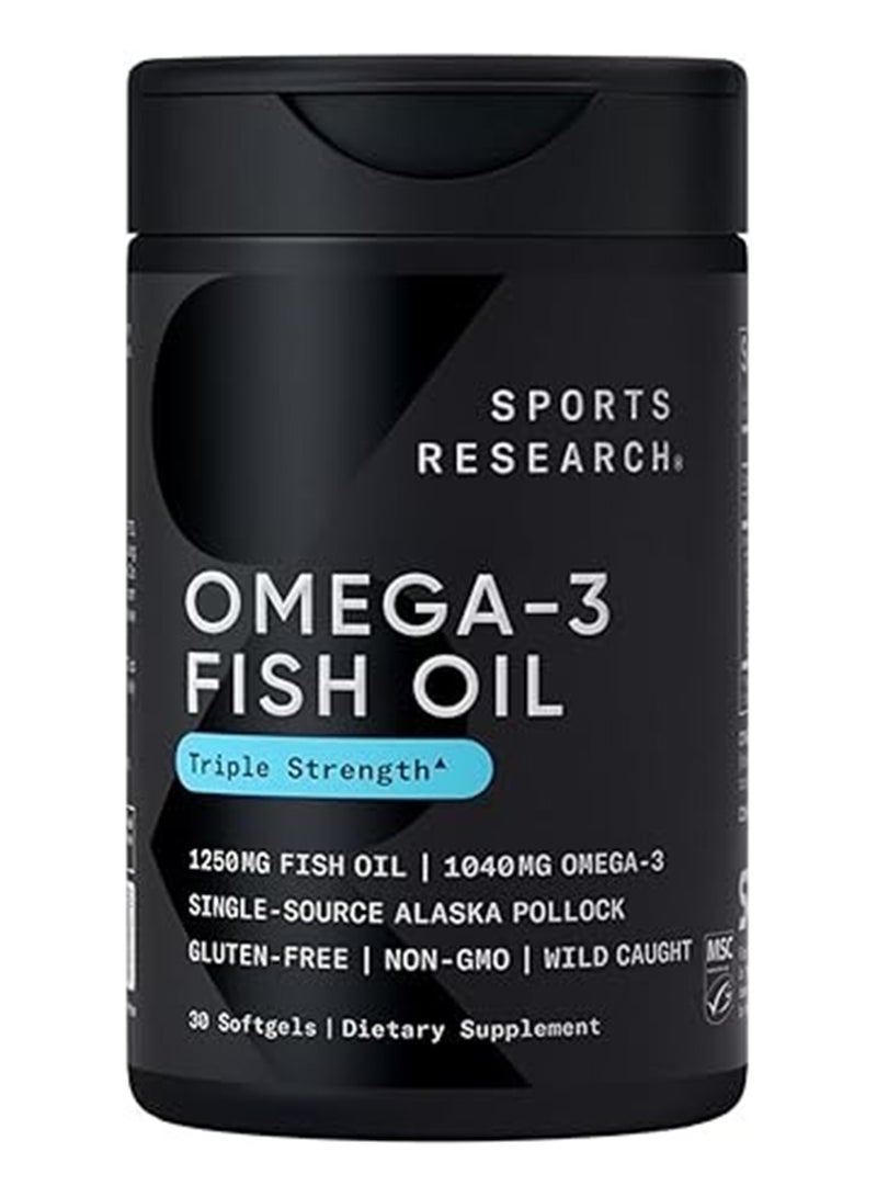 SPORTS RESEARCH - Triple Strength Omega-3 Dietary Supplement - 30 Softgels - Image 1